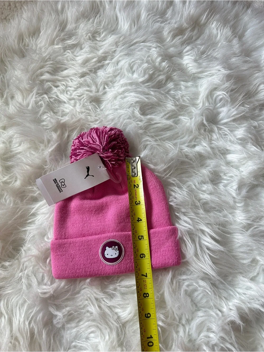 Puma Kids Pink Pom Beanie with Hello Kitty Patch
